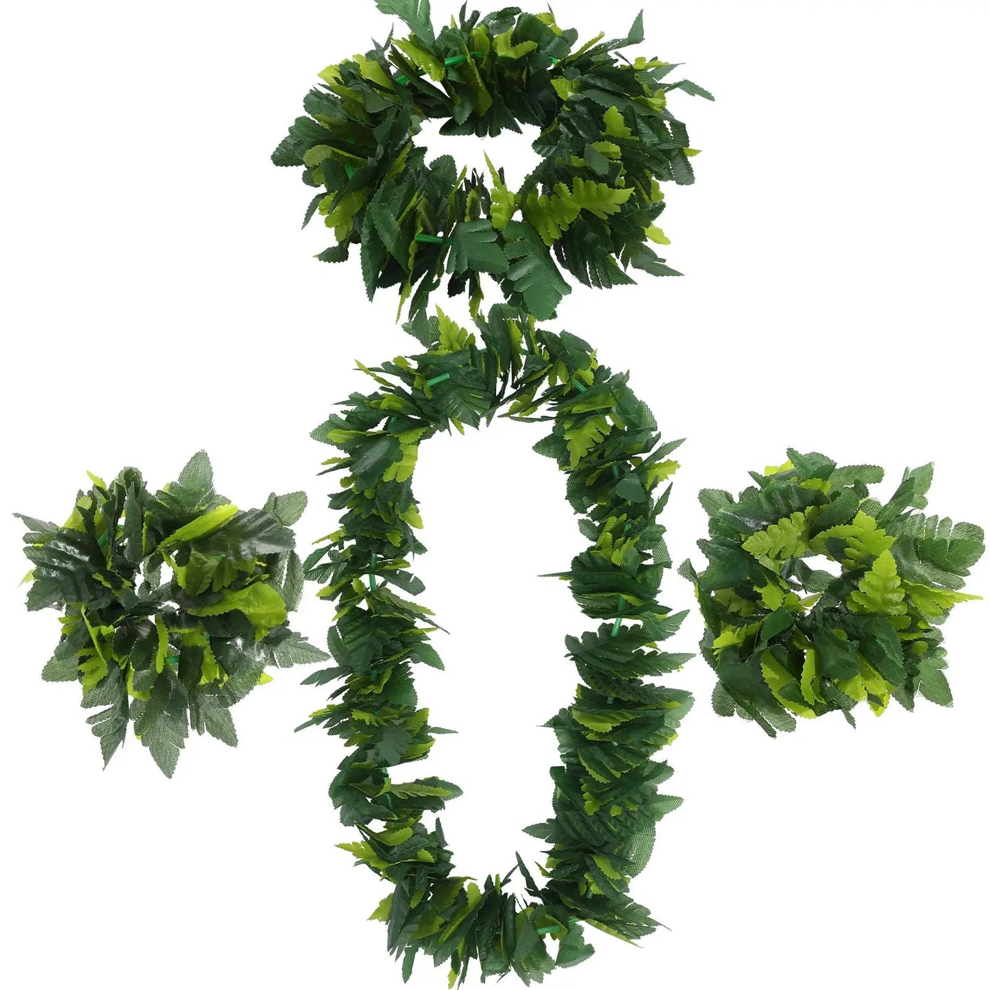 Hula Hawaiian Costume Set Hawaiian Party Garland Artificial Leave Headband Necklace Bracelet Tropical Beach Festive Party Supply