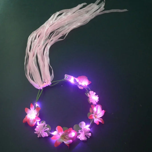 Hawaiian Lei Headband Light Up Flower Wreath Crown for Girl Women Holiday Party Birthday  Luminous Wedding Festival