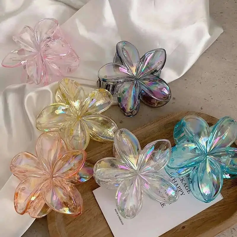 Hawaiian Transparent Flower Hair Claw Women Crab Hair Clip Floral Hair Claws Ponytail Holder Hair Clip Hairpin Barrette Headwear