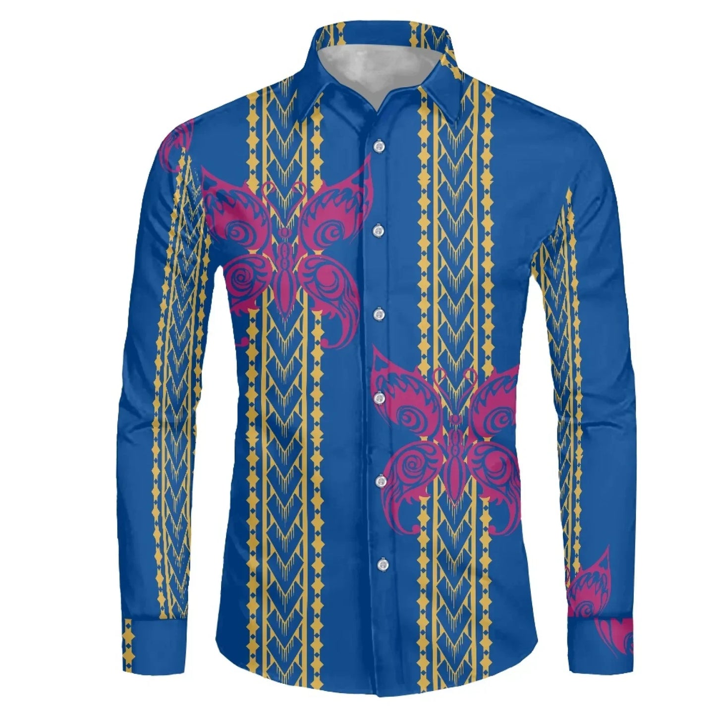 Polynesian Tribal Fijian Totem Tattoo Fiji Prints Men Party Shirt Long-Sleeved Button (USA SIZE XS S M L XL 2XL 3XL 4XL 5XL 6XL)