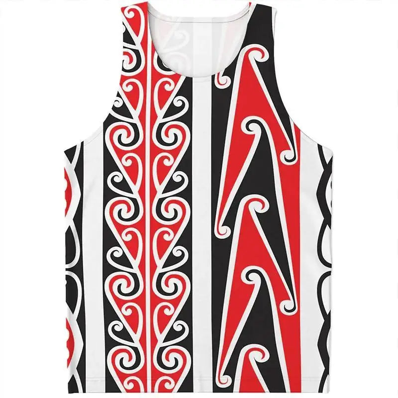 Maori Tattoo 3D Printed Vest for Men and Women, Universal Polynesian Tribal Pattern T-shirt Top, Men's Quick Drying Vest