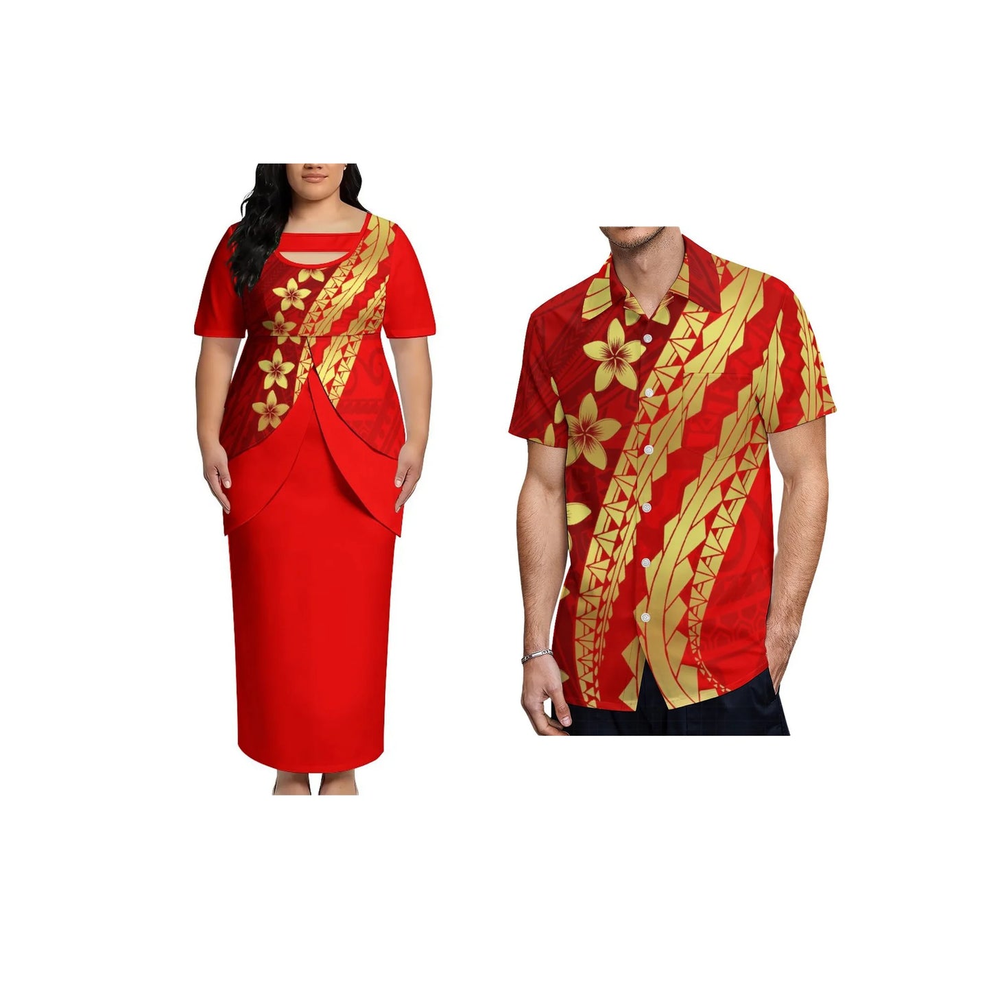 2026 New Arrival Polynesian Tribal Print Maxi Dress for Women Custom Tonga Puletasi Dress Samoan Round Neck Long Dress Two Piece