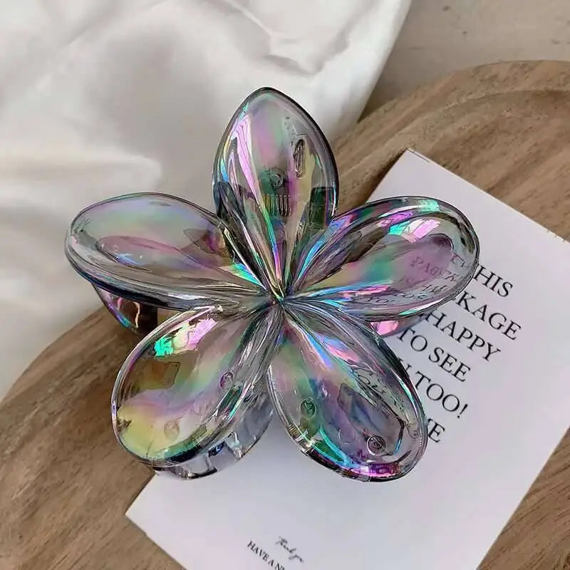 Hawaiian Transparent Flower Hair Claw Women Crab Hair Clip Floral Hair Claws Ponytail Holder Hair Clip Hairpin Barrette Headwear