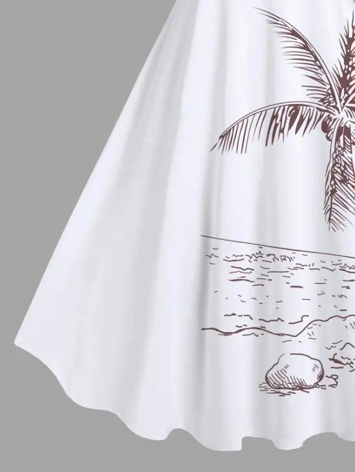 Hawaiian Tank Dress Women's Summer Coconut Tree Seascape Print Casual Sleeveless High Stretch Tropical Beach Sundress Vestidos