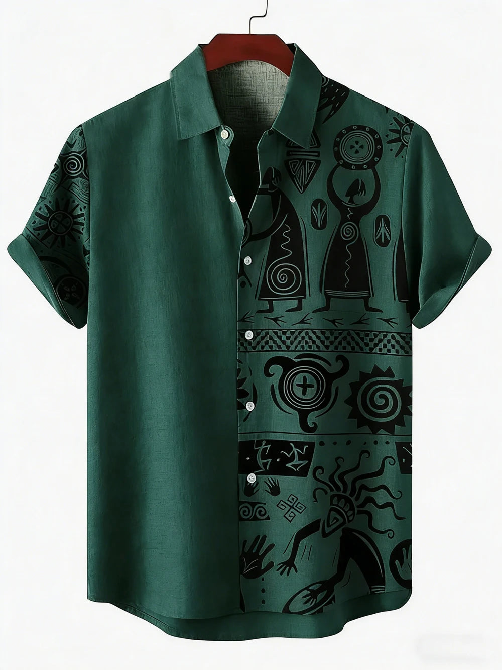 Men's New Ethnic Style Tribal Pattern 3D Printed Shirt Hawaiian Tropical Short-sleeved Linen Breathable Outdoor Clothes for Men
