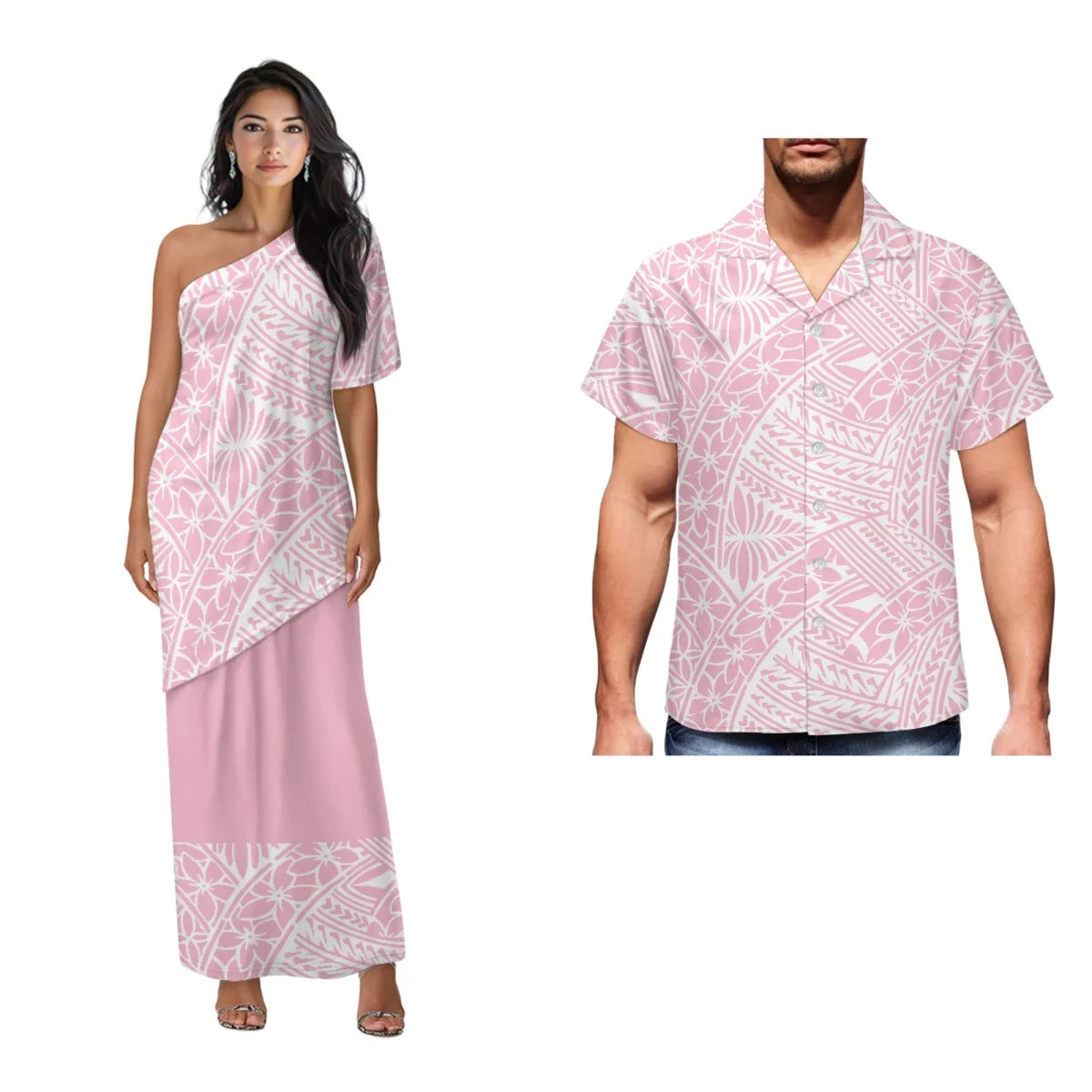Printed Polynesian Tribal Print One shoulder Samoan Puletasi Custom Top And Skirts Womens Two Piece Outfits Set Dress