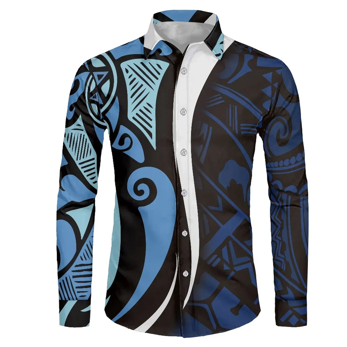 Polynesian Tribal Fijian Totem Tattoo Fiji Prints Men Party Shirt Long-Sleeved Button (USA SIZE XS S M L XL 2XL 3XL 4XL 5XL 6XL)