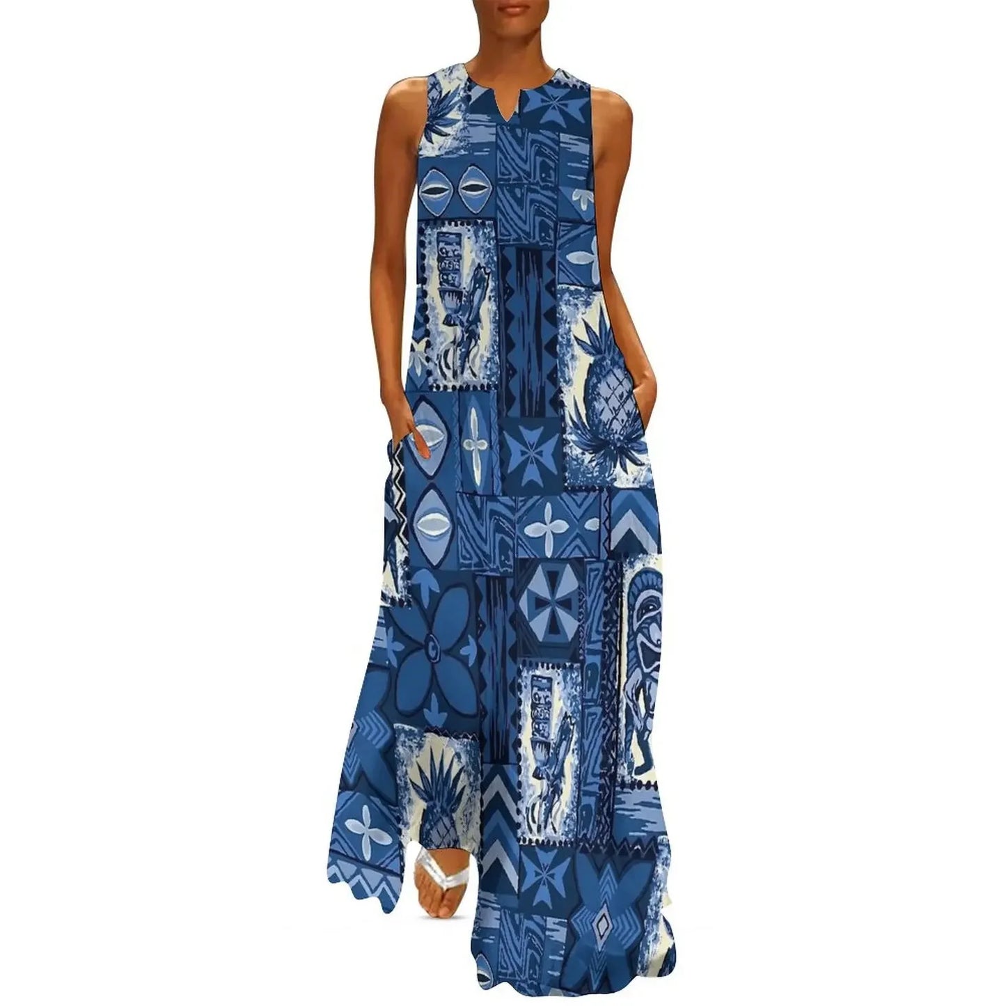 Sleeveless Hawaiian Dress For Women Spring Tropical Tiki Flowers Plants Boho Beach Long Dresses Female Casual Modern Maxi Dress