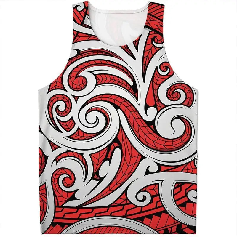 Maori Tattoo 3D Printed Vest for Men and Women, Universal Polynesian Tribal Pattern T-shirt Top, Men's Quick Drying Vest