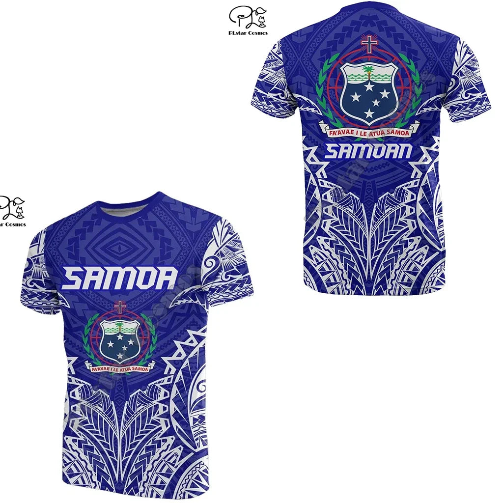 Polynesian  3D Printing Vintage Polynesian Island Samoa Tattoo Tribal Flag Men Women Short Sleeve T Shirt Streetwear