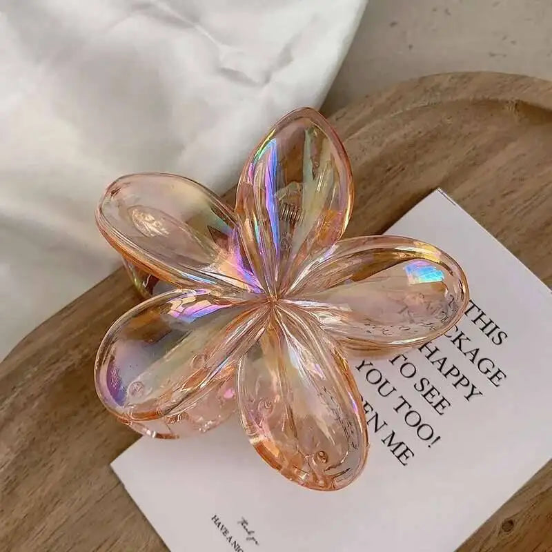 Hawaiian Transparent Flower Hair Claw Women Crab Hair Clip Floral Hair Claws Ponytail Holder Hair Clip Hairpin Barrette Headwear