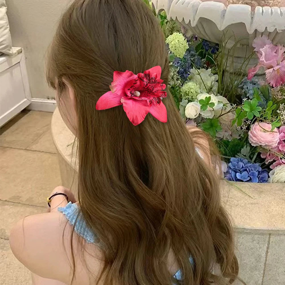 Hawaiian Orchid Flowers Hair Clips Bride Flowers Hair Clips Sweet Hairpins Barrettes Beach Vacation Headwear Hairs Accessories
