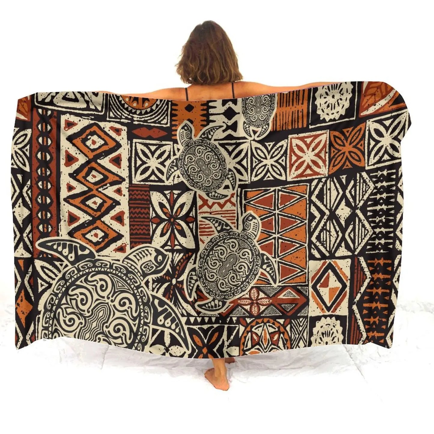 Custom Wholesale Polynesian Ladies Sarong Samoan Vintage Tribal Print Custom Sarong Style Shawl Summer Seaside Elegant Coat