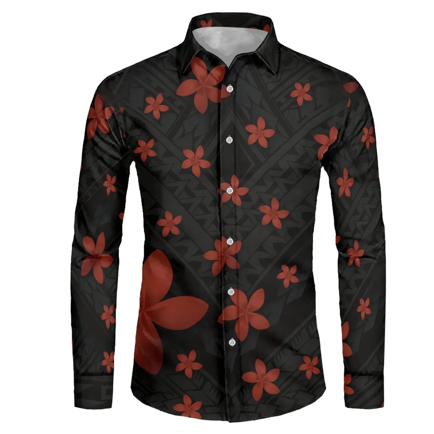 Polynesian Tribal Fijian Totem Tattoo Fiji Prints Men Party Shirt Long-Sleeved Button (USA SIZE XS S M L XL 2XL 3XL 4XL 5XL 6XL)