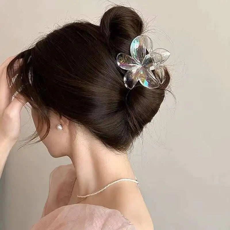 Hawaiian Transparent Flower Hair Claw Women Crab Hair Clip Floral Hair Claws Ponytail Holder Hair Clip Hairpin Barrette Headwear