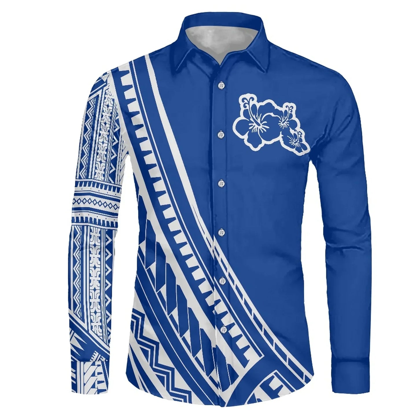 Polynesian Tribal Fijian Totem Tattoo Fiji Prints Men Party Shirt Long-Sleeved Button (USA SIZE XS S M L XL 2XL 3XL 4XL 5XL 6XL)