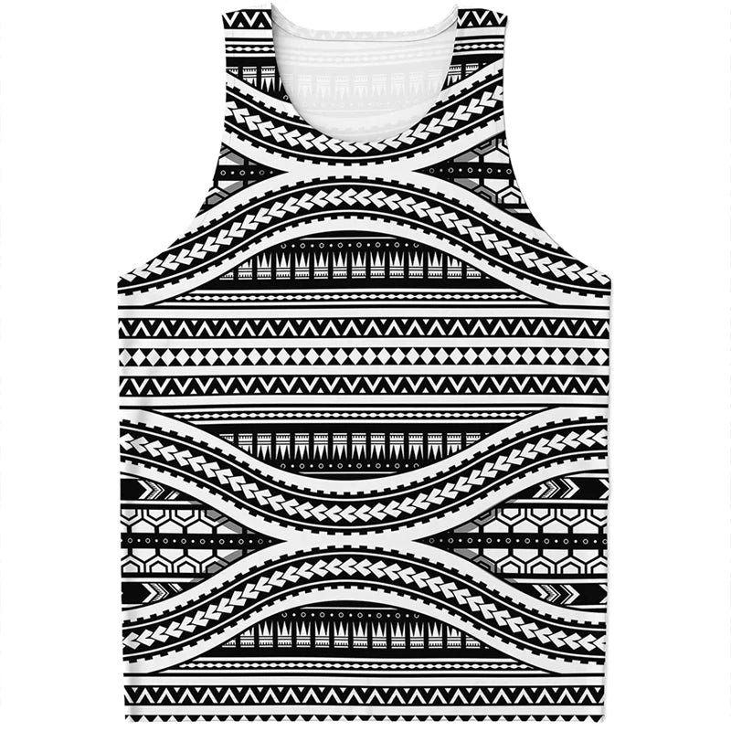 Trend Polynesian Tribal Pattern Mens Tank Top Summer Fashion Vintage Sleeveless T Shirt Cool Simple Streetwear Loose Tees Vest