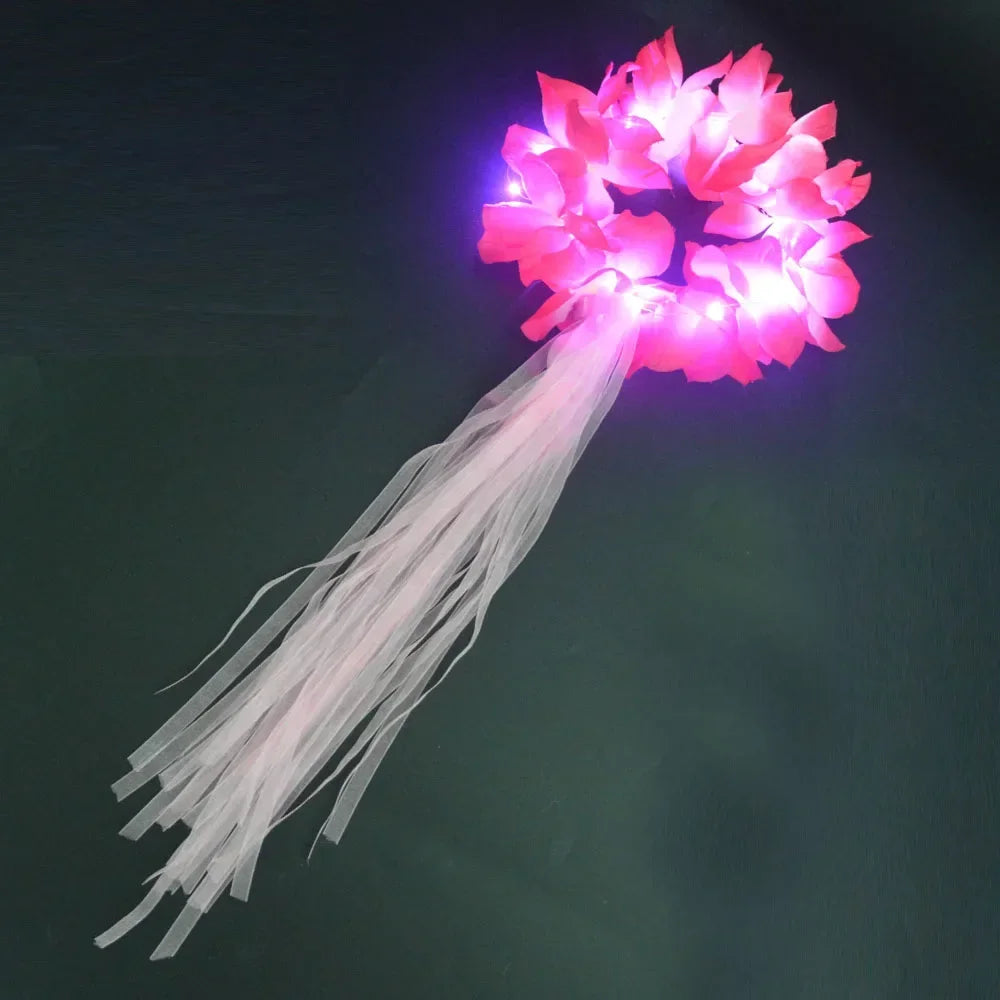 Hawaiian Lei Headband Light Up Flower Wreath Crown for Girl Women Holiday Party Birthday  Luminous Wedding Festival