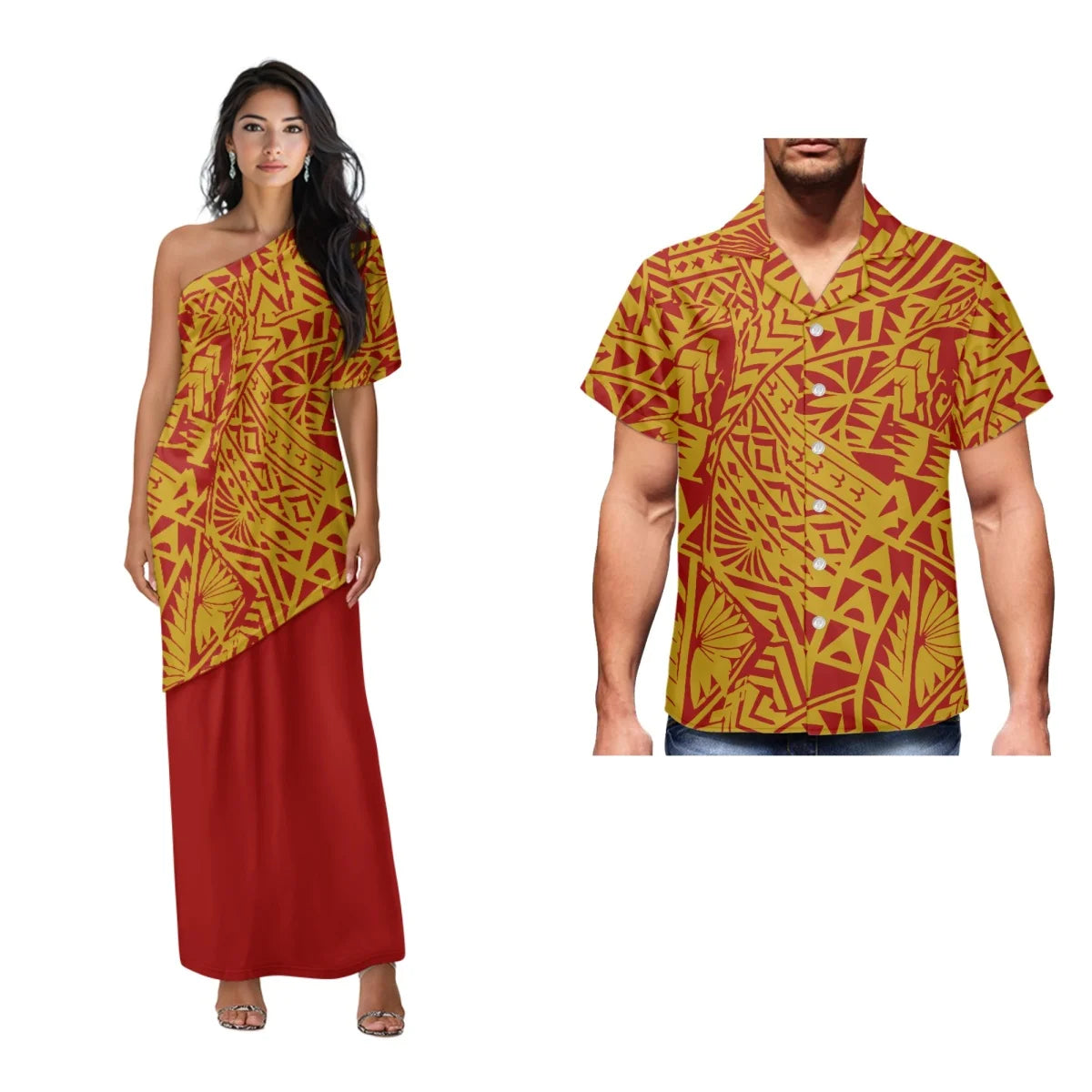Printed Polynesian Tribal Print One shoulder Samoan Puletasi Custom Top And Skirts Womens Two Piece Outfits Set Dress