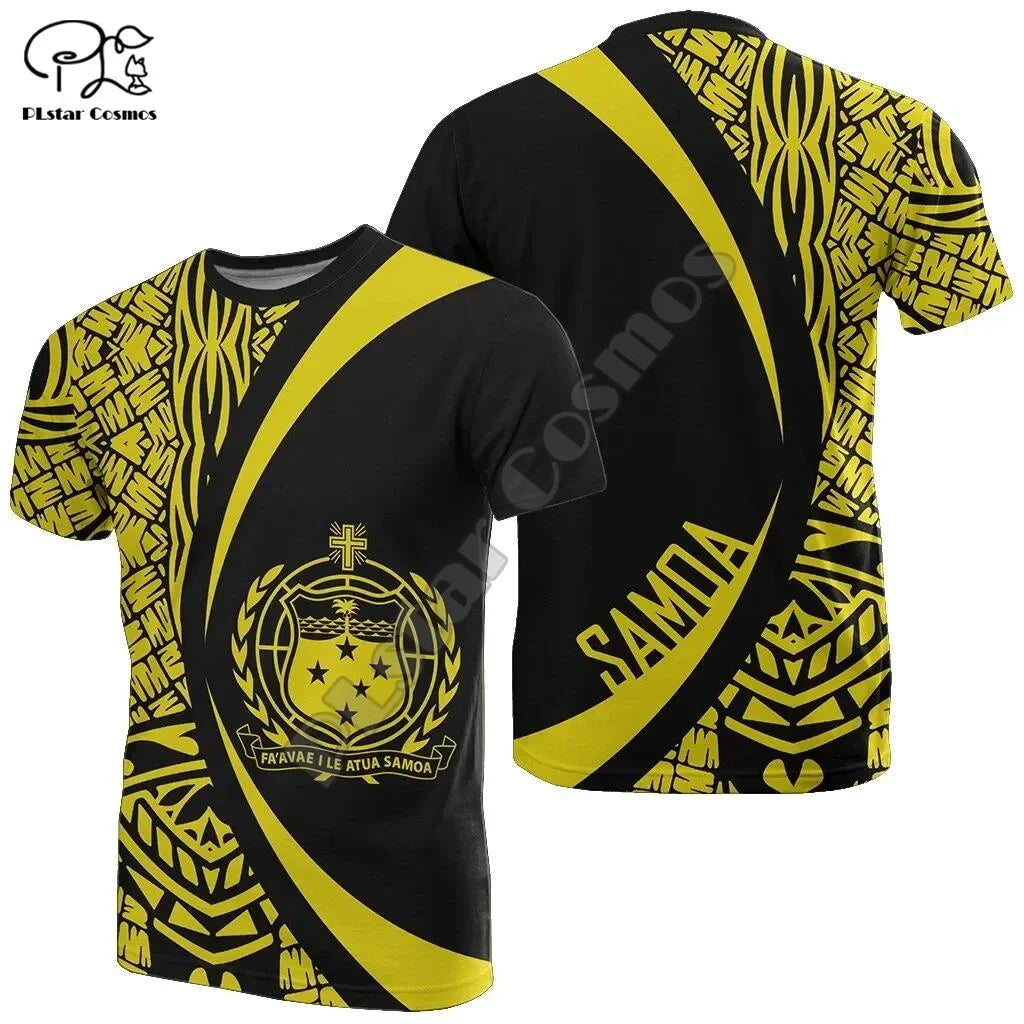 Polynesian  3D Printing Vintage Polynesian Island Samoa Tattoo Tribal Flag Men Women Short Sleeve T Shirt Streetwear