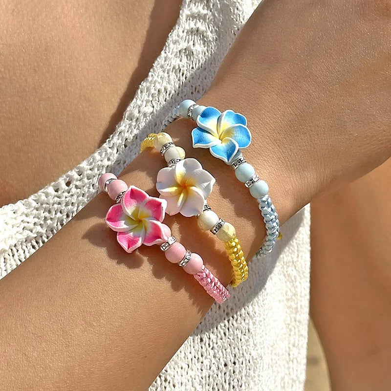 Hawaiian Bracelets for Women Bohemian Woven Tropical Flower Bracelets Handmade Braid  Summer Beach Girls Jewelry Accessories