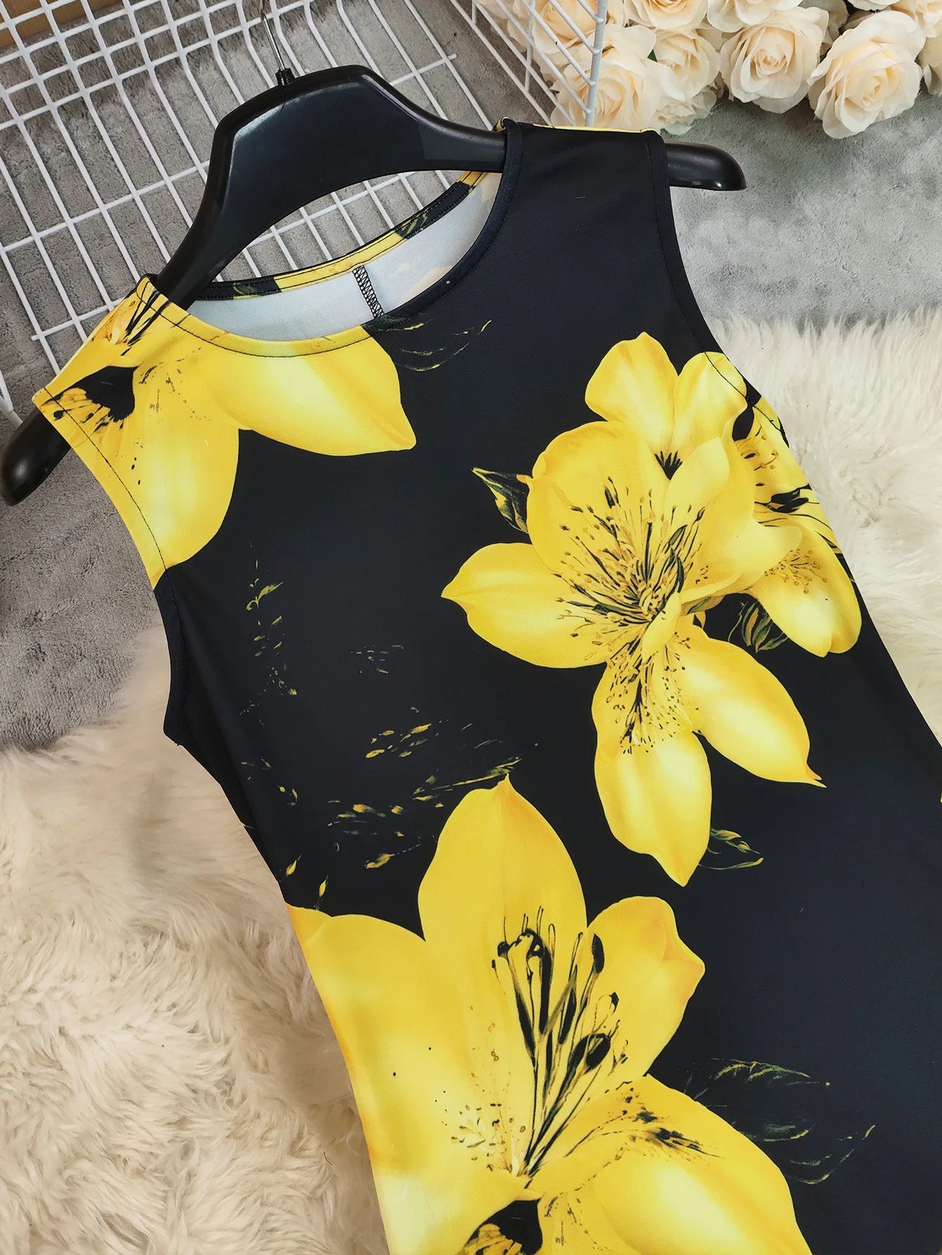 Women Dresses Print Mermaid Dress Round Neck Sleeveless Mid Calf Length Cinched Waist Slight Strech Casual Slim Fit 2026 Summer