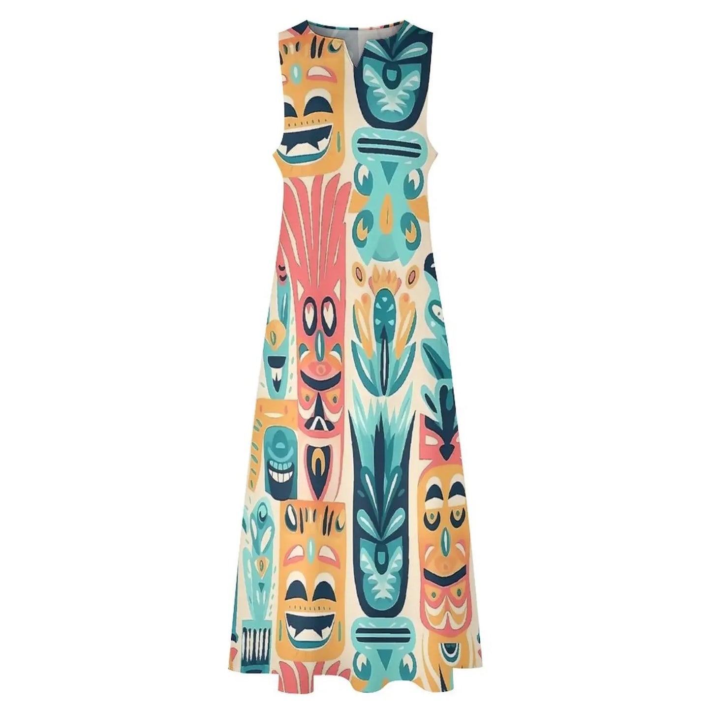 Sleeveless Hawaiian Dress For Women Spring Tropical Tiki Flowers Plants Boho Beach Long Dresses Female Casual Modern Maxi Dress