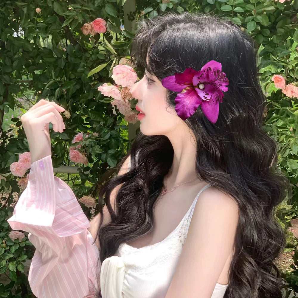 Hawaiian Orchid Flowers Hair Clips Bride Flowers Hair Clips Sweet Hairpins Barrettes Beach Vacation Headwear Hairs Accessories