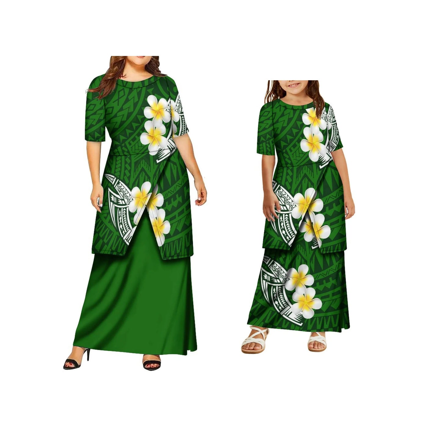 High Quality Customized Polynesian Tribal Print Samoa Puletasi Set Tongan Plus Size Mother and Daughter Dress