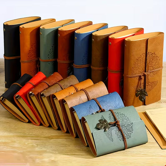 Vintage Spiral Notebook & Black-Golden Pen Set | 8-Piece