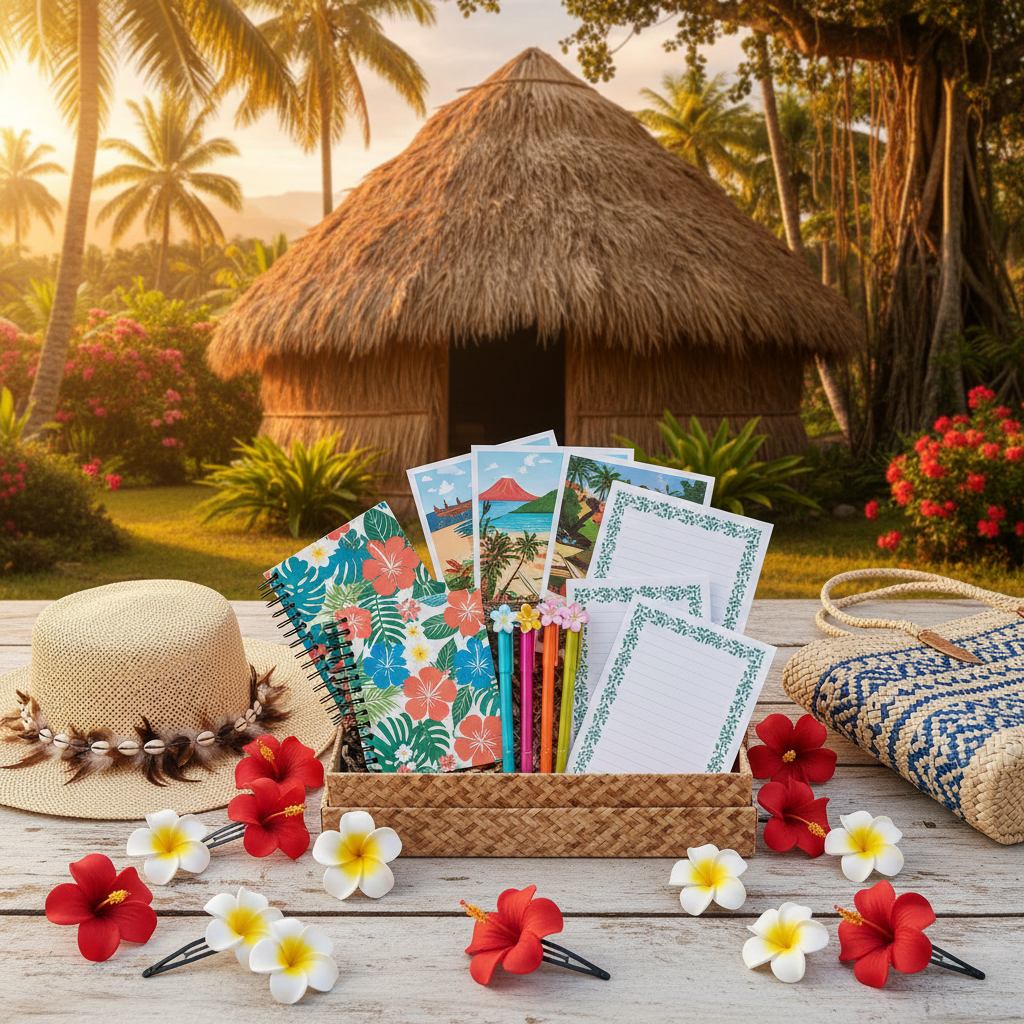 Aiga Island Market Stationery Gift Box with Flower Hair Clips