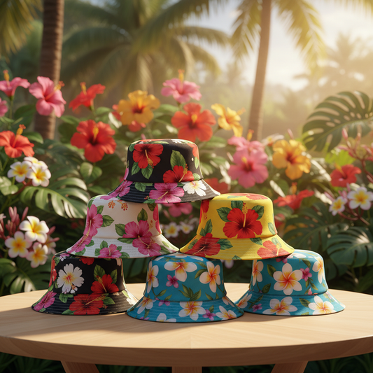 Hibiscus Bucket Hats Tropical Display