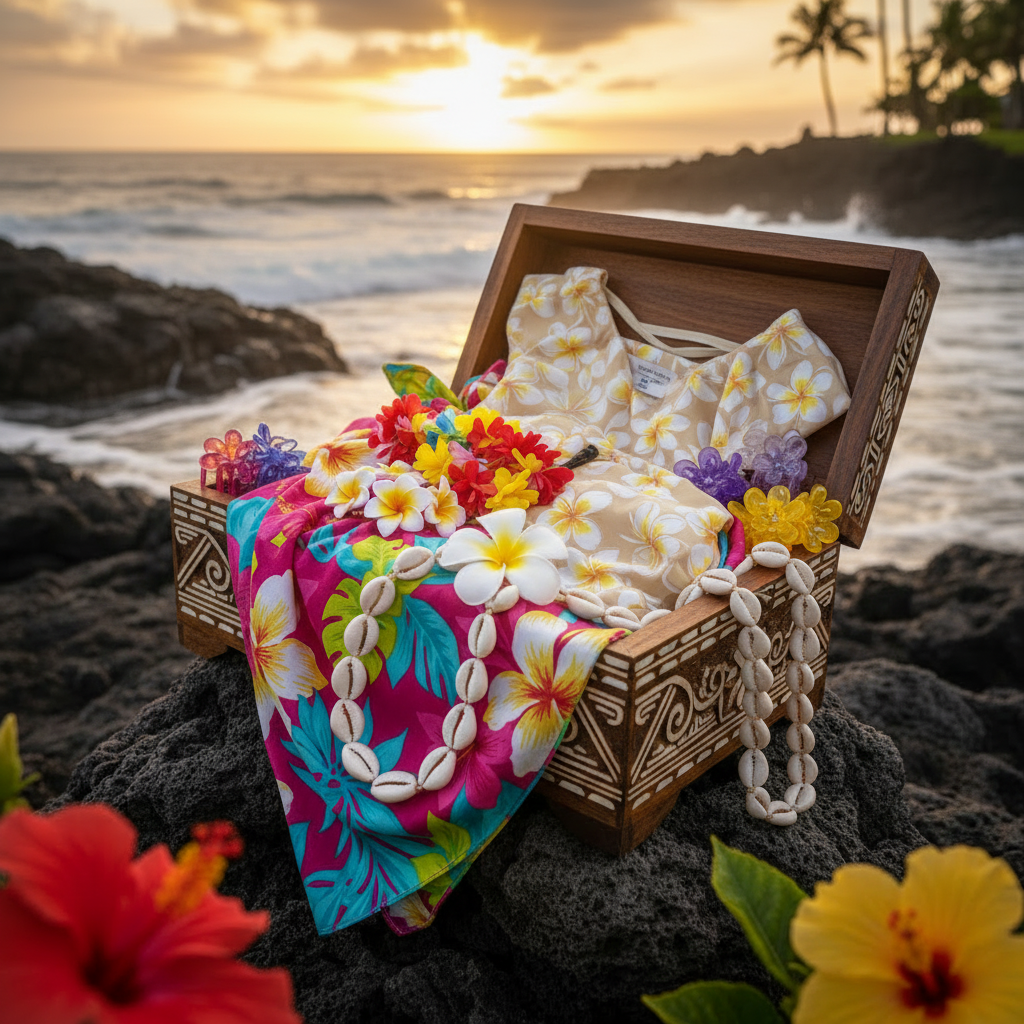 Aiga Island Mystery Box - Polynesian Surprise Gift Set with sarongs, jewelry and island accessories